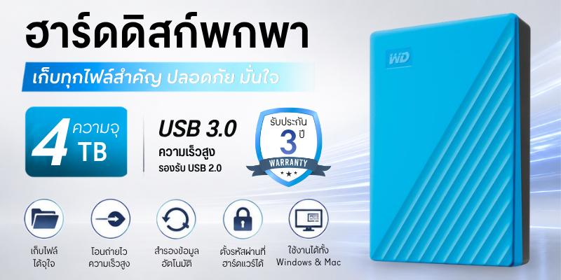 WD External Hard Drive My Passport Blue 4TB | B2S