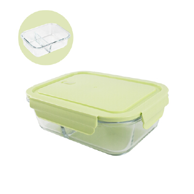 RRS Glass Food Preservation Box 1000ml 2 compartments Green | OfficeMate