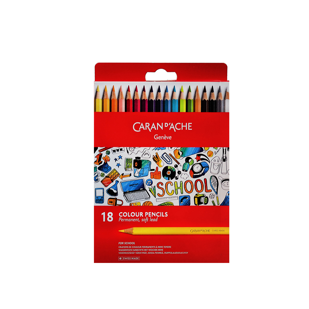 Caran D'Ache Lot De 12 Crayons De Couleur Permanents - Qualité Scolaire Et Artistique