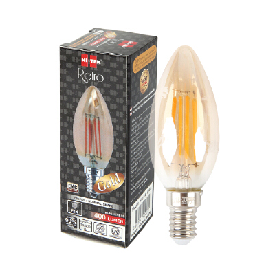 HI-TEK หลอดวินเทจทรงจำปา LED 4 วัตต์ Warm White รุ่น HLLC41404G กระจกชาทอง E14 HI-TEK