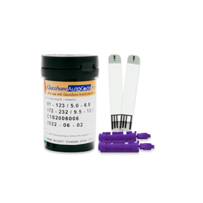 แผ่นสำหรับเครื่องวัดน้ำตาล ALLWELL Glucosure Autocode Test Strip ...