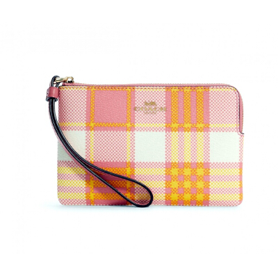 coach c8683 corner zip wristlet with garden plaid print (imtvt)