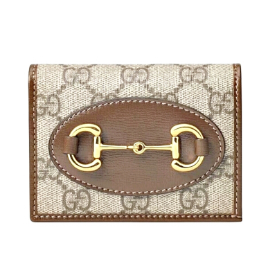 HORSEBIT 1955 CARD CASE WALLET 11 IN BEIGE DARK BROWN NEW GG AND ROSSO ANCORA RED CALFSKIN