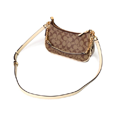 Coach CC323 Teri Shoulder Bag in Khaki Signature Coated Canvas Chalk Smooth  Leather and Snake-embossed Leather - Women's Bag with Strap