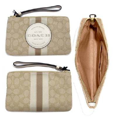 COACH Large Corner Zip Wristlet In Signature Canvas With Stripe 