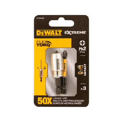 DEWALT ดอกไขควงหัวแฉก PH2 FLEXTORQ พร้อมปลอกแม่เหล็กแรงสูง รุ่น DT70536T-QZ ยาว 57 มม. (แพ็ค 2 ชิ้น) DeWALT