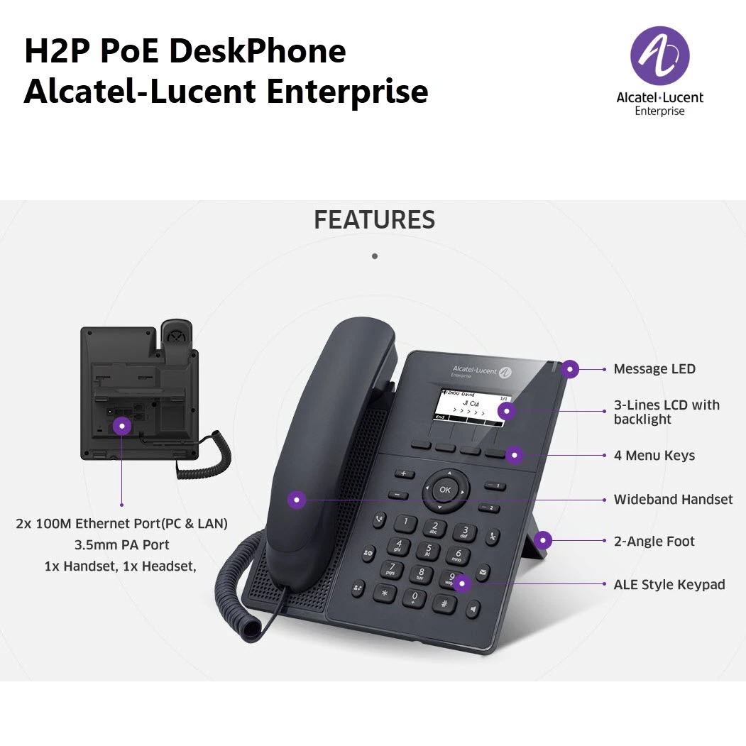 Alcatel Lucent Elegant IP Phone H2P w Wideband audio quality, 2 SIP  Accounts, PoE support | OfficeMate