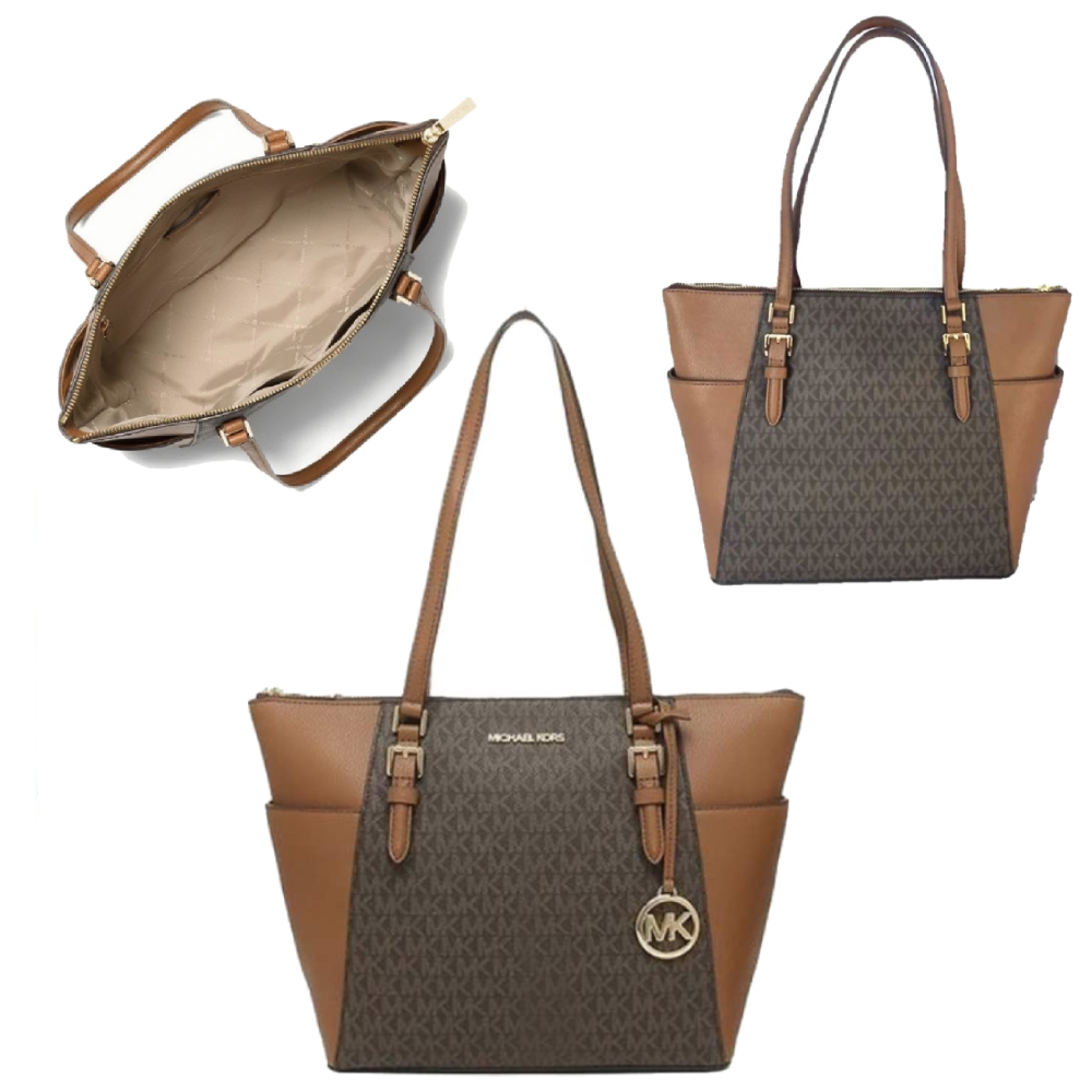 MICHAEL KORS CHARLOTTE LARGE TOP ZIP TOTE BAG 35T0GCFT3BBROWN
