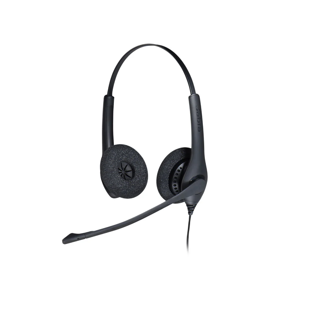 หูฟังมีสายแบบ 2 หู Jabra Biz 1500 Duo เชื่อมต่อกับโทรศัพท์ตั้งโต๊ะผ่านสาย QD