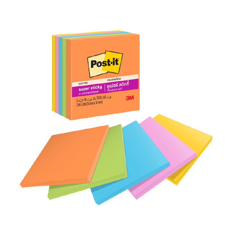 Post-it Super Sticky Notes 3x3 inch. 5 Colors