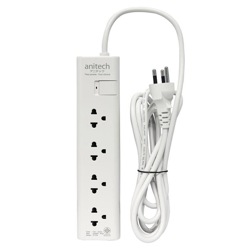 Anitech ปลั๊กไฟ 4 ช่อง รุ่น H1154-WH มาตรฐาน มอก. ความยาว 5 เมตร